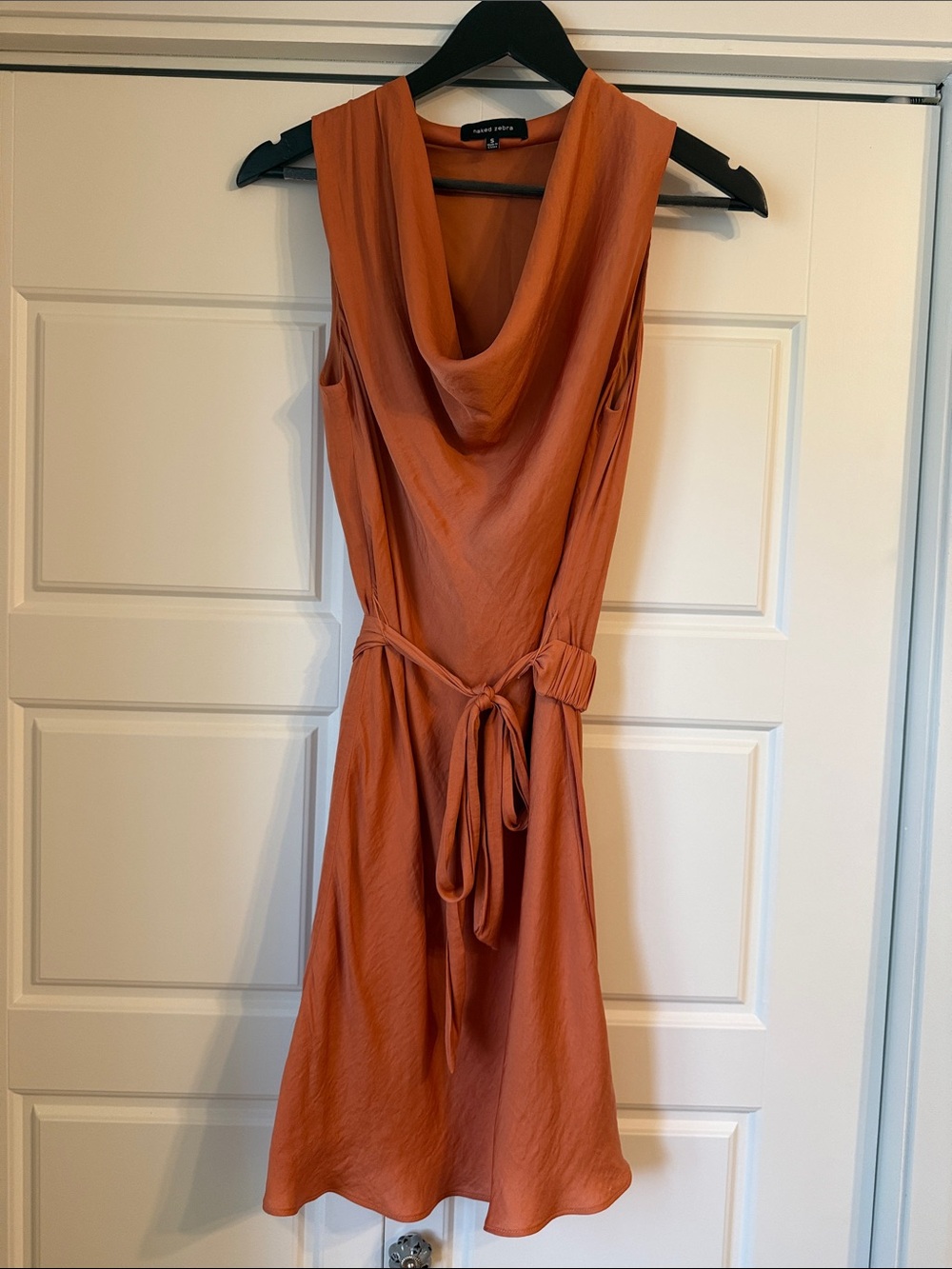 Naked Zebra Rust Orange Sleeveless Cowl Dress